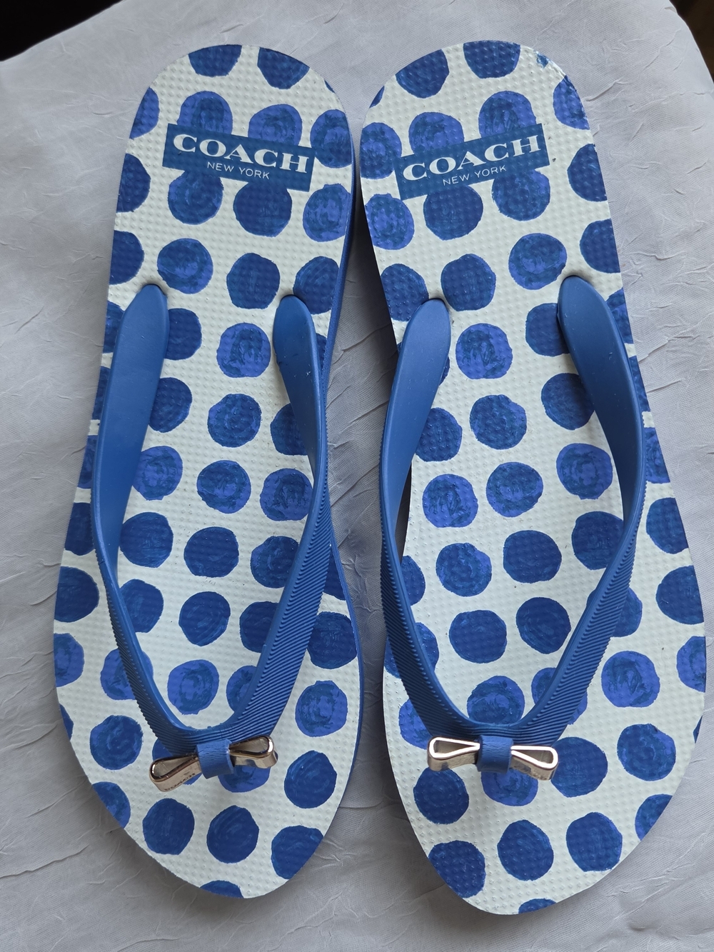 Coach Amel Blue Polka Dot Flip Flops